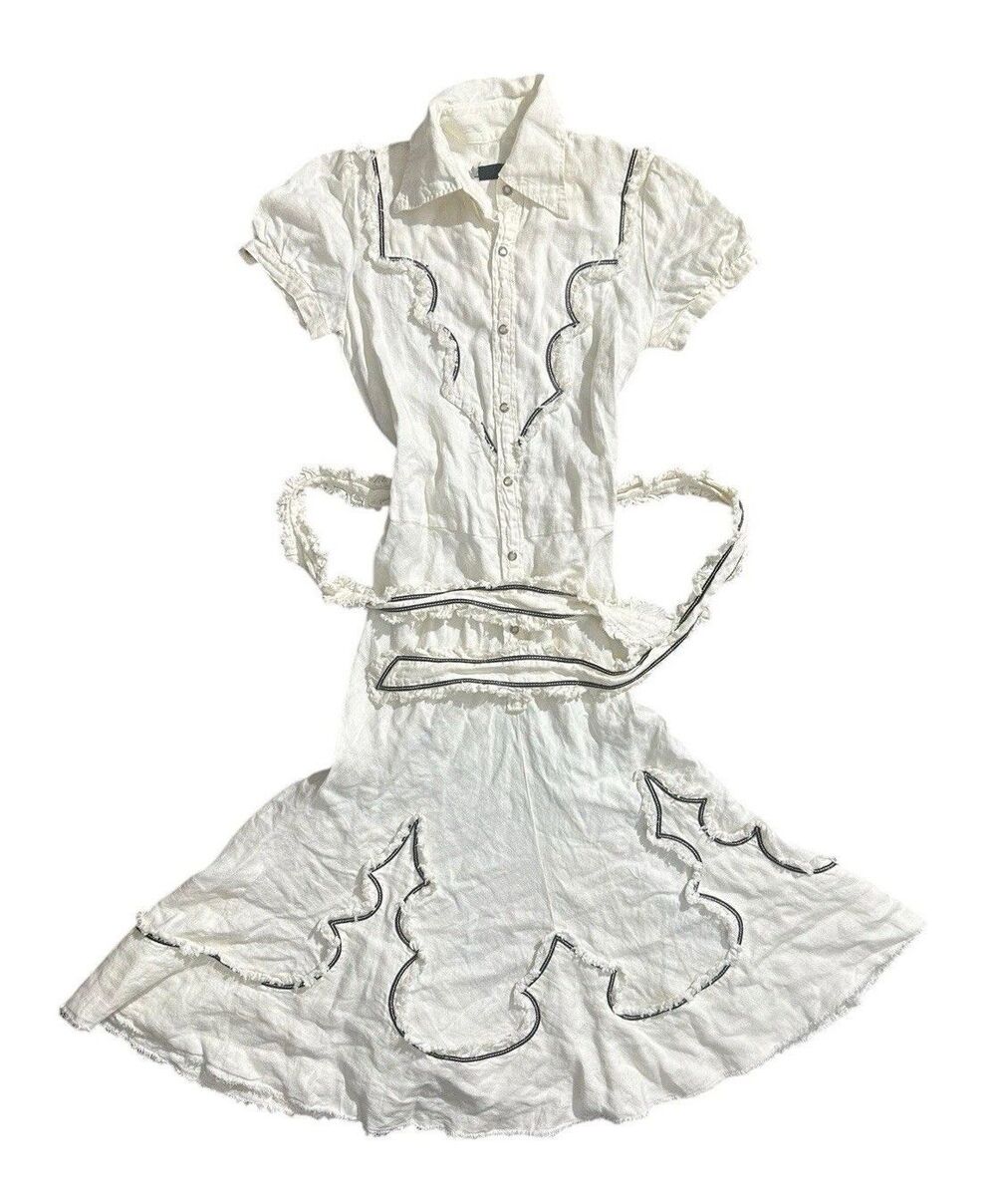 Dsquared2 Runway Western Short Sleeve Shirt Dress 38 Punk Rock Goth Pearl Snap